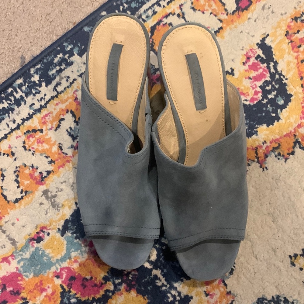 Frye Shoes | The Frye Company Karissa Blue Suede Heeled Mules Open Toe Size